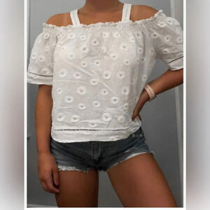 Off the shoulder floral eyelet top